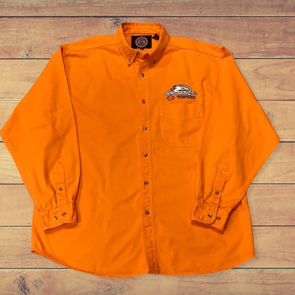 Harley-Davidson Orange NHRA Twill Men’s Button Down Shirt - Picture 4 of 10